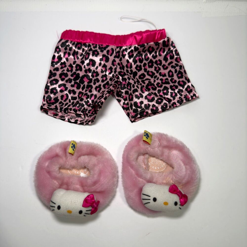 Build A Bear Hello Kitty Plush Pajama Bottoms w/ Hello Kitty Slippers Pink Cute